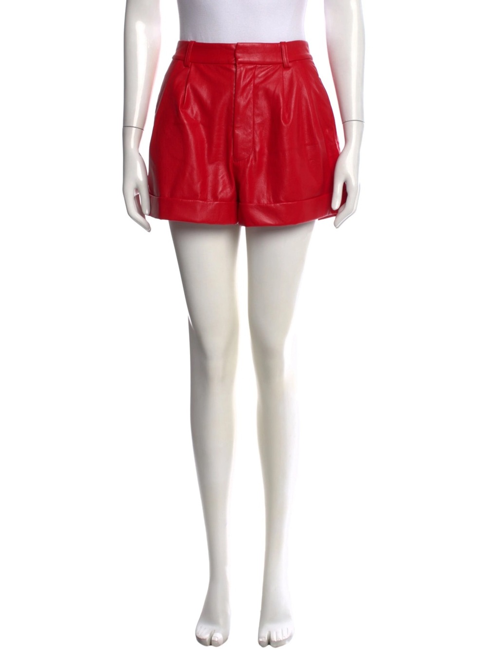 Alice + Olivia Red High-Waist Pleated Leather Shorts